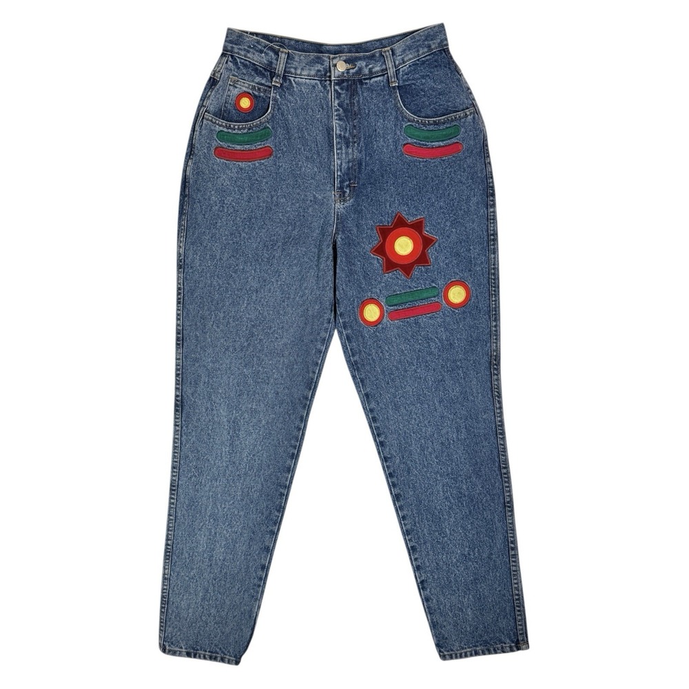 Vintage Embroidered High Waist‎ Mom Jeans 13/14 Size 4 6 28 Festival Hippie Boho